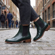 Women's Dark Green Plain-Toe Leather Chelsea Boots — Balcroft