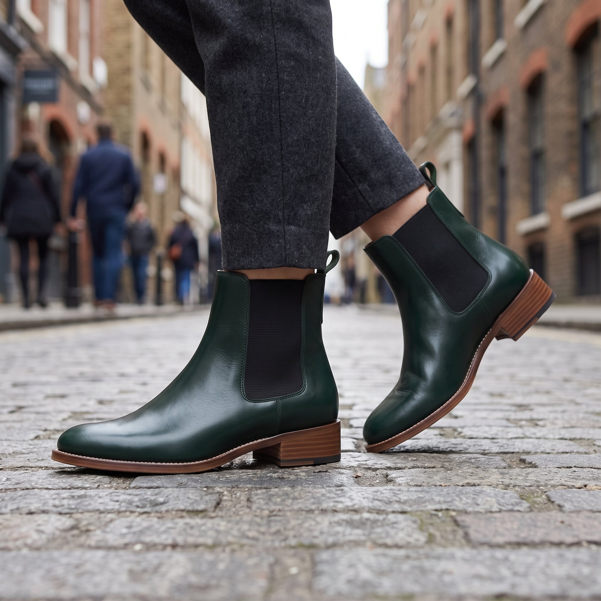 Women's Dark Green Plain-Toe Leather Chelsea Boots — Balcroft