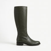 Women's Dark Green Plain-Toe Leather Knee-High Boots — Earle