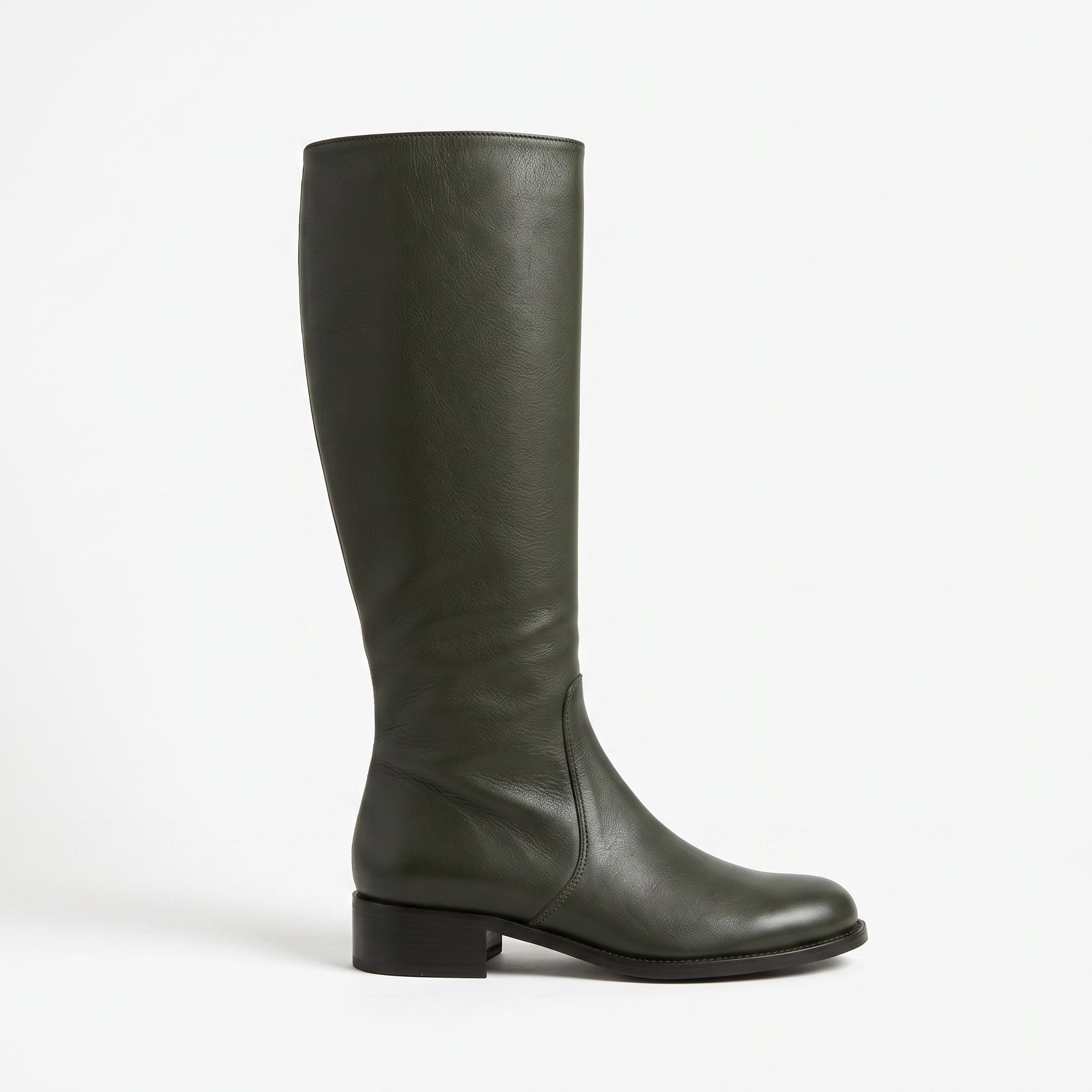Women's Dark Green Plain-Toe Leather Knee-High Boots — Earle