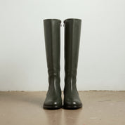 Women's Dark Green Plain-Toe Leather Knee-High Boots — Earle