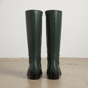 Women's Dark Green Plain-Toe Leather Knee-High Boots — Eckington