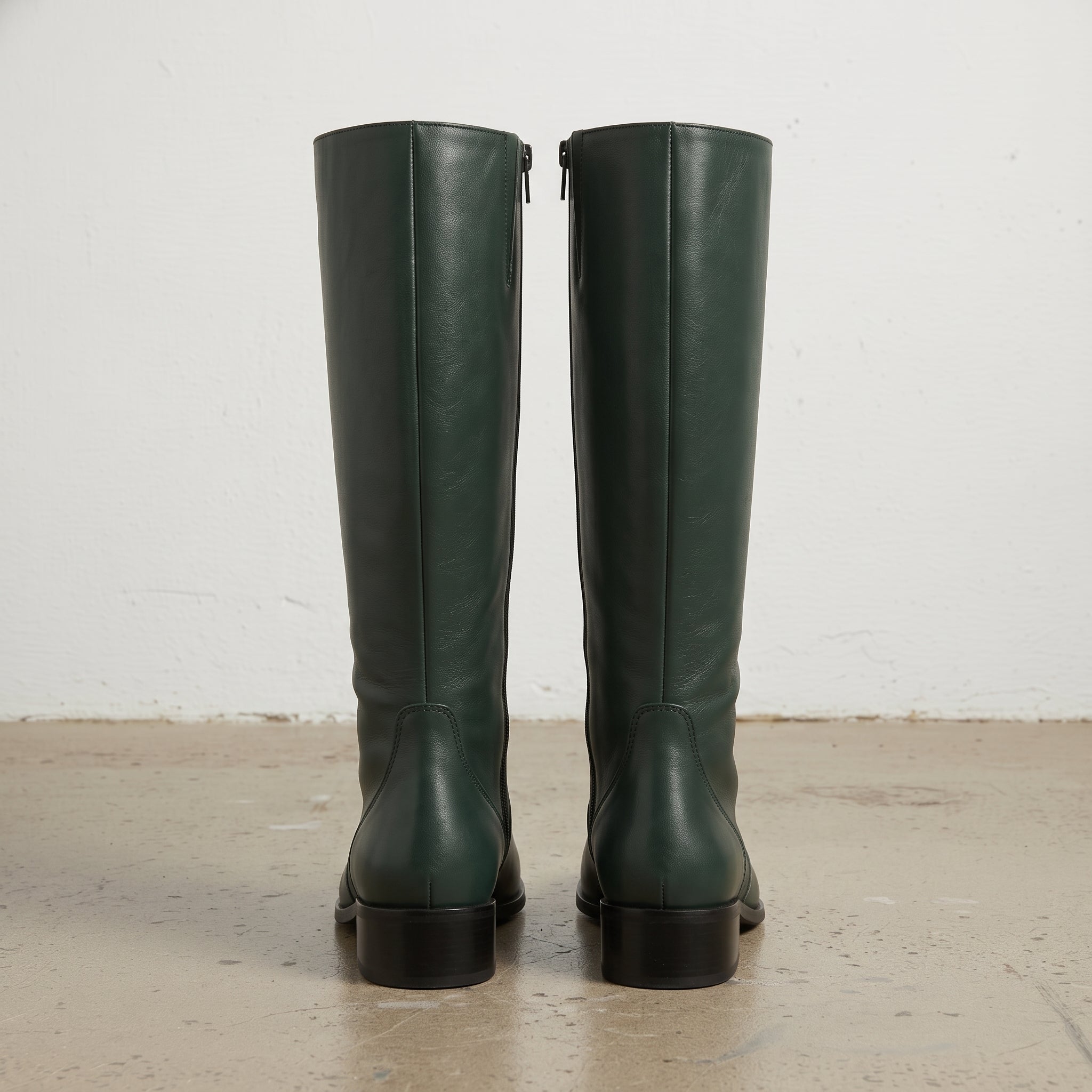Women's Dark Green Plain-Toe Leather Knee-High Boots — Eckington