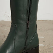 Women's Dark Green Plain-Toe Leather Knee-High Boots — Eckington
