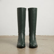 Women's Dark Green Plain-Toe Leather Knee-High Boots — Eckington