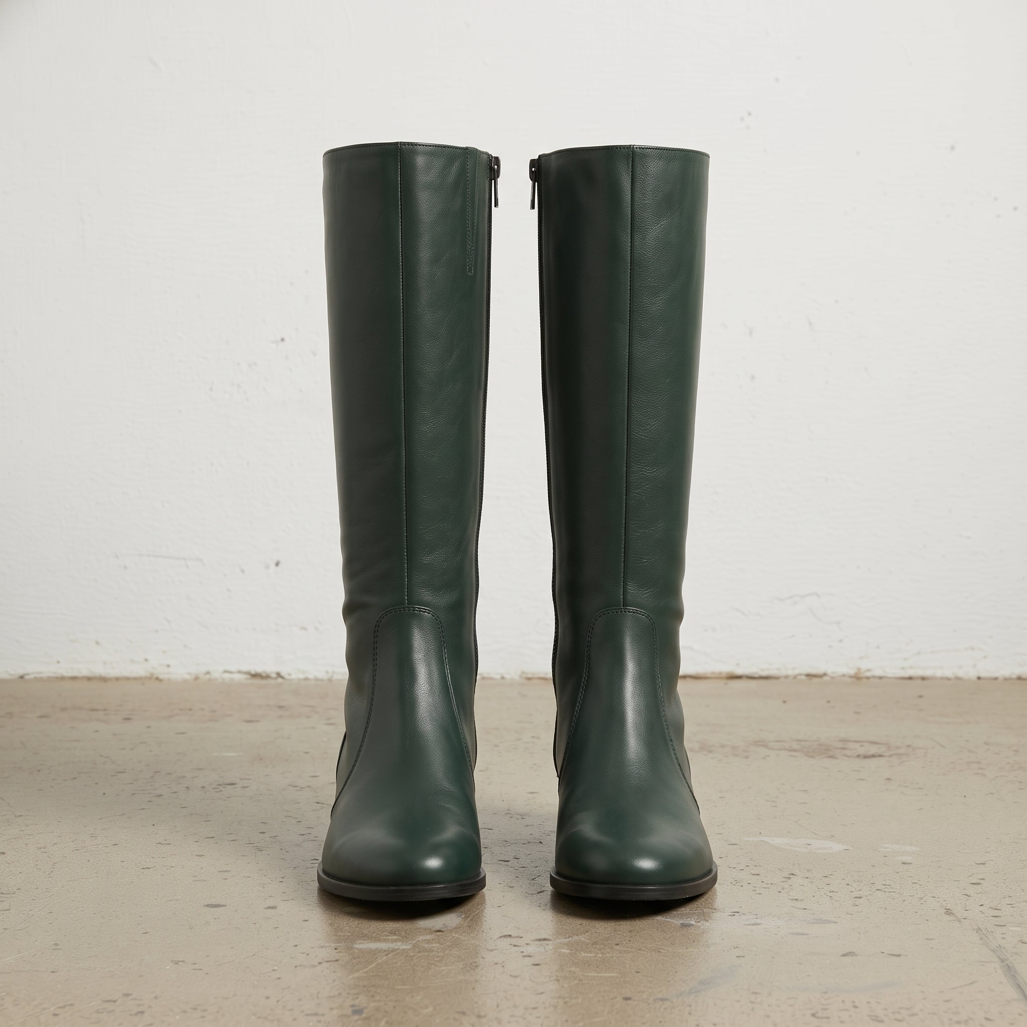 Women's Dark Green Plain-Toe Leather Knee-High Boots — Eckington