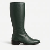 Women's Dark Green Plain-Toe Leather Knee-High Boots — Eckington