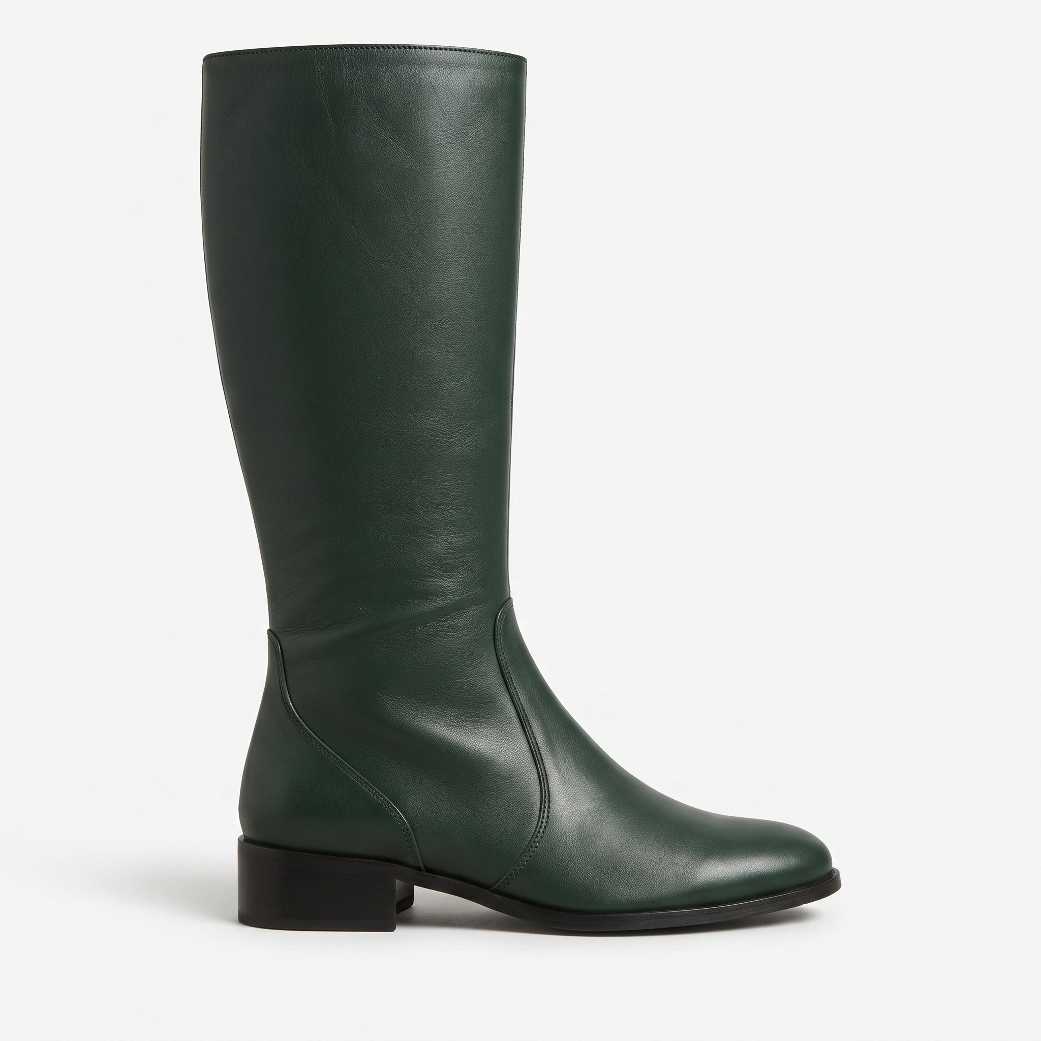 Women's Dark Green Plain-Toe Leather Knee-High Boots — Eckington