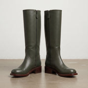Women's Dark Green Plain-Toe Leather Knee-High Riding Boots — Bamford