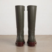Women's Dark Green Plain-Toe Leather Knee-High Riding Boots — Bamford