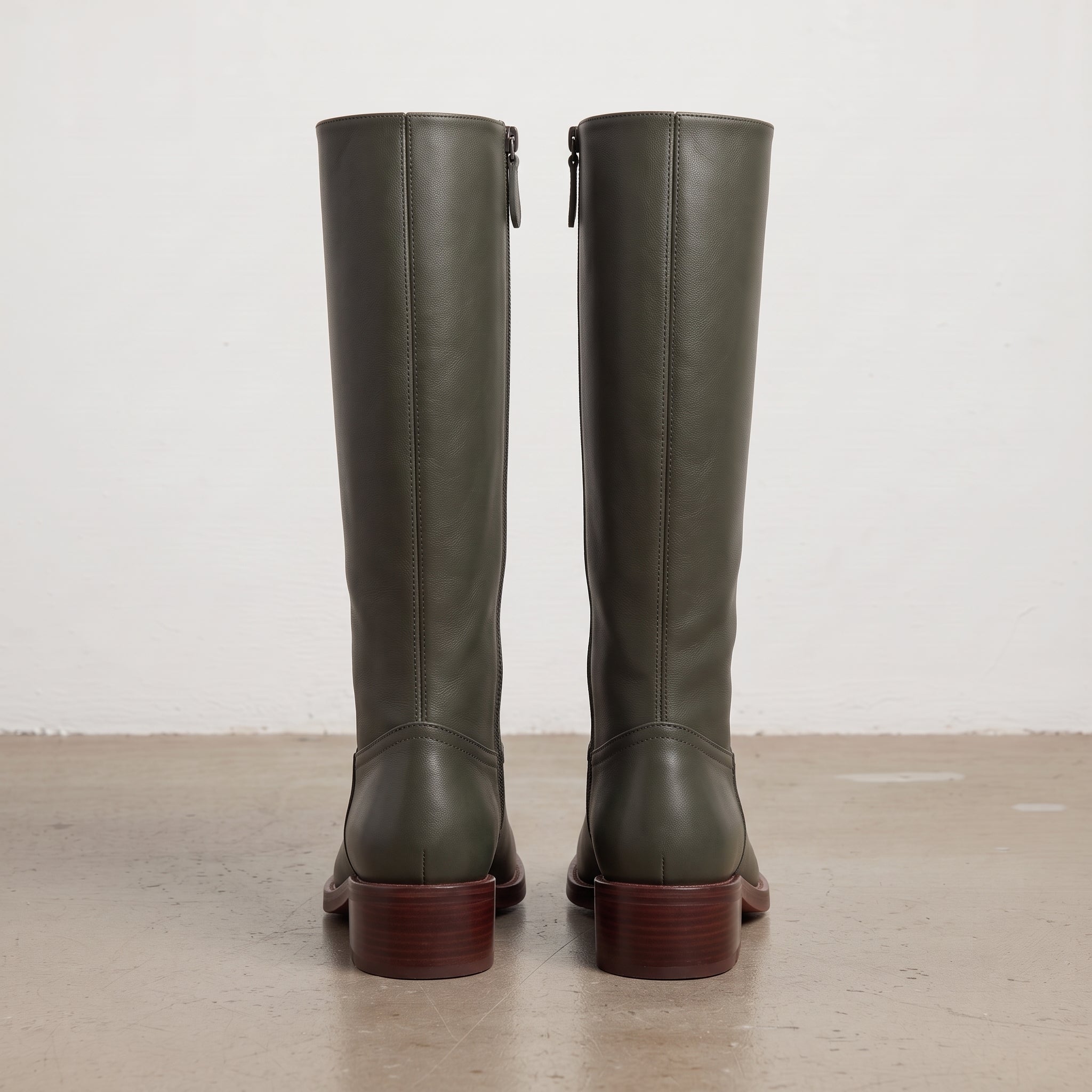 Women's Dark Green Plain-Toe Leather Knee-High Riding Boots — Bamford