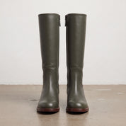 Women's Dark Green Plain-Toe Leather Knee-High Riding Boots — Bamford