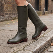 Women's Dark Green Plain-Toe Leather Knee-High Riding Boots — Bamford