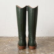 Women's Dark Green Plain-Toe Leather Knee-High Riding Boots — Harrison
