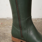 Women's Dark Green Plain-Toe Leather Knee-High Riding Boots — Harrison