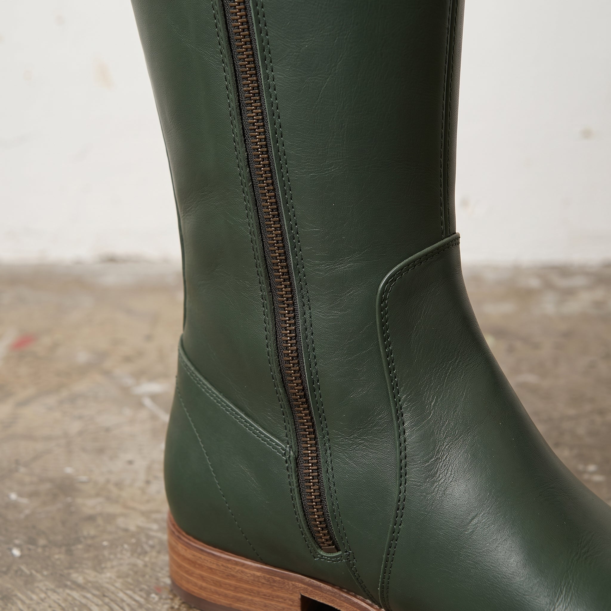 Women's Dark Green Plain-Toe Leather Knee-High Riding Boots — Harrison