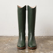 Women's Dark Green Plain-Toe Leather Knee-High Riding Boots — Harrison