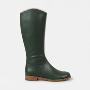 Women's Dark Green Plain-Toe Leather Knee-High Riding Boots — Harrison