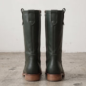Women's Dark Green Round-Toe Leather Knee-High Western Boots — Bolden