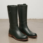 Women's Dark Green Round-Toe Leather Knee-High Western Boots — Bolden