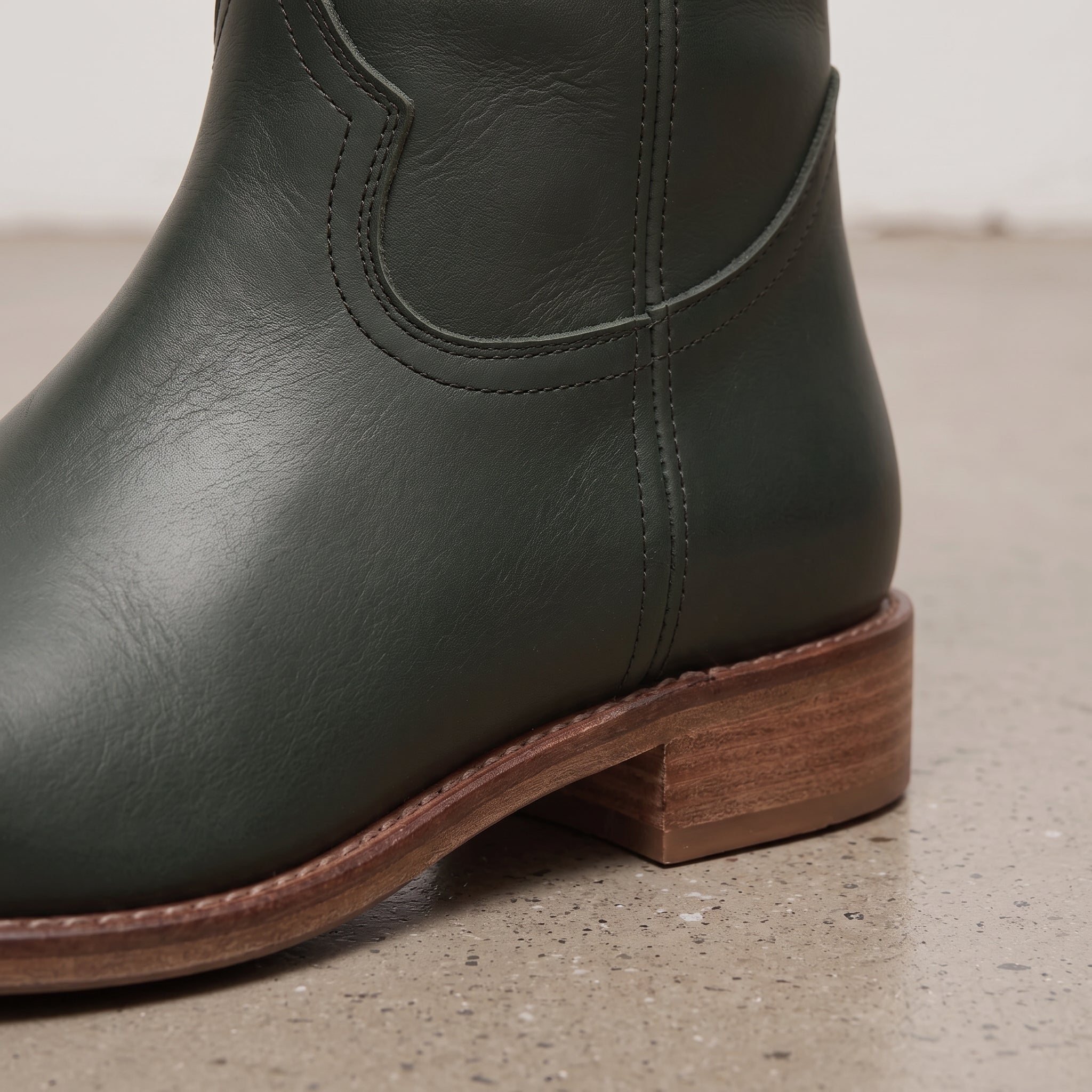 Women's Dark Green Round-Toe Leather Knee-High Western Boots — Bolden