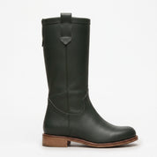 Women's Dark Green Round-Toe Leather Knee-High Western Boots — Bolden