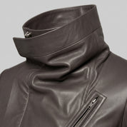 Women's Dark Grey Wide Collar Leather Biker Jacket — Harrogate