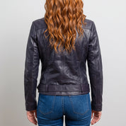 Women's Dark Purple-Blue Leather Biker Jacket — Frodsham