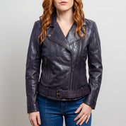 Women's Dark Purple-Blue Leather Biker Jacket — Frodsham