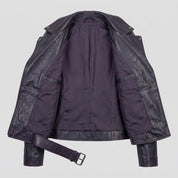 Women's Dark Purple-Blue Leather Biker Jacket — Frodsham