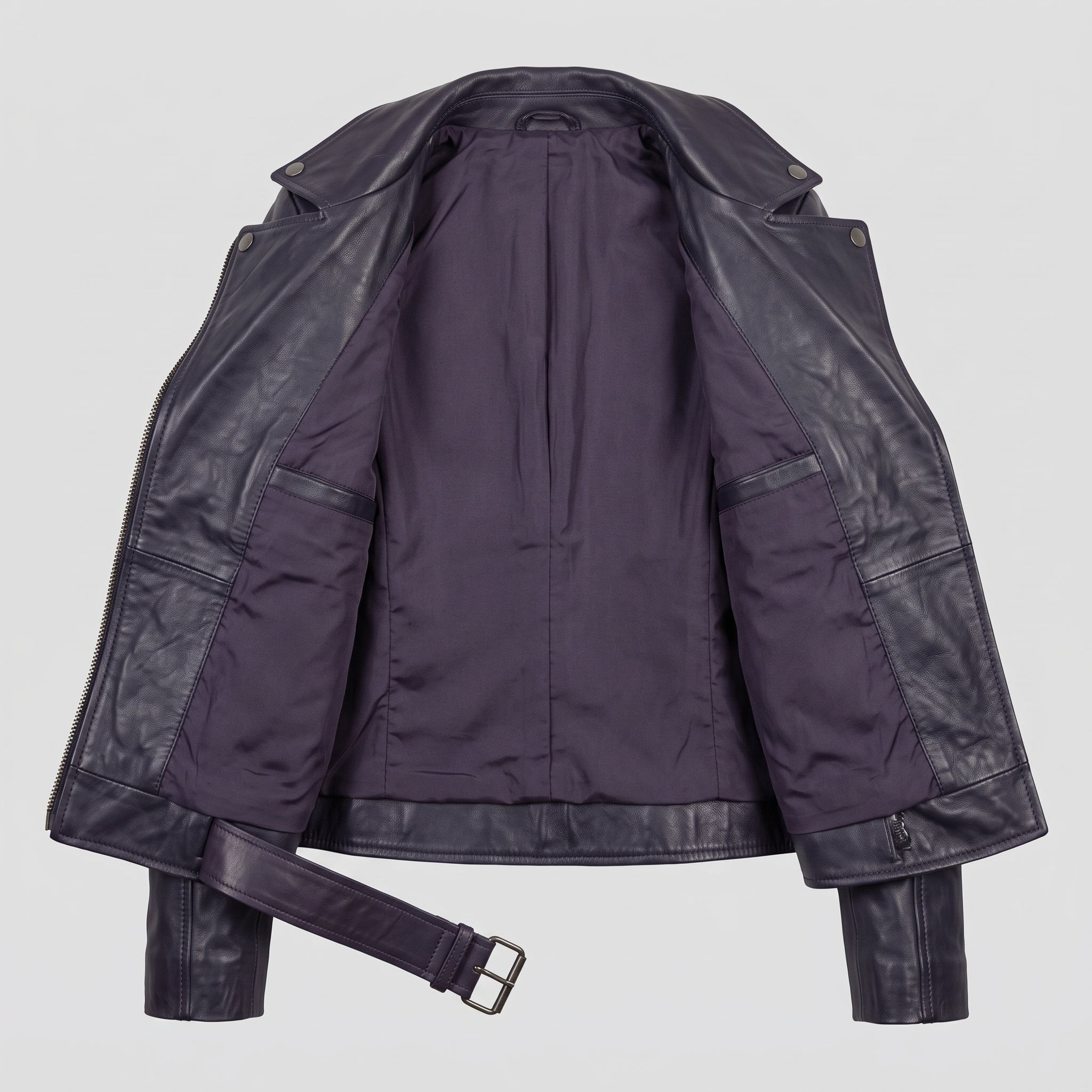 Women's Dark Purple-Blue Leather Biker Jacket — Frodsham