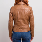 Women's Tan Leather Biker Jacket — Frodsham