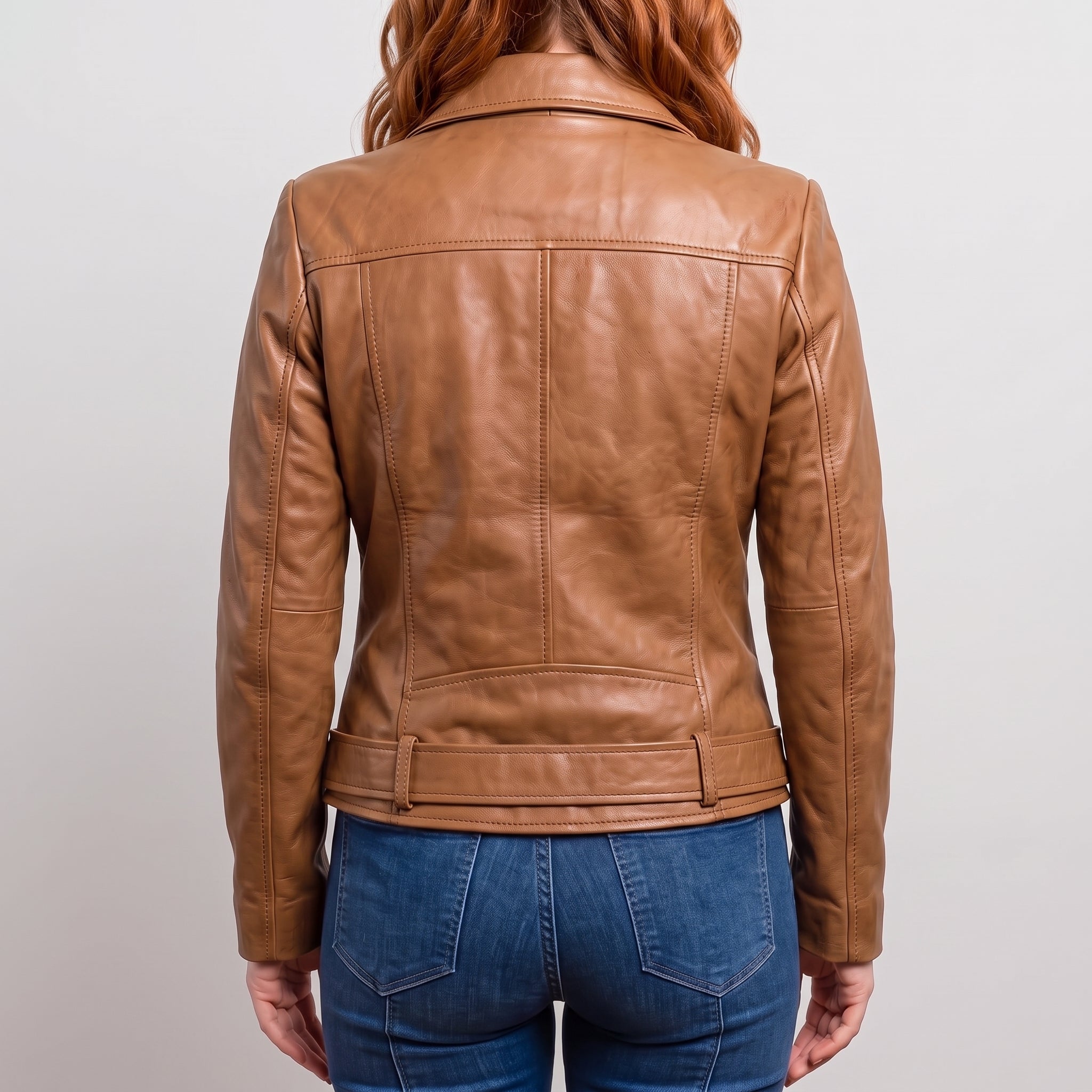 Women's Tan Leather Biker Jacket — Frodsham
