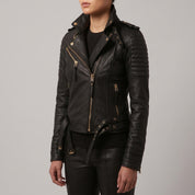 Women's Black Quilted Leather Perfecto Biker Jacket — Halifax