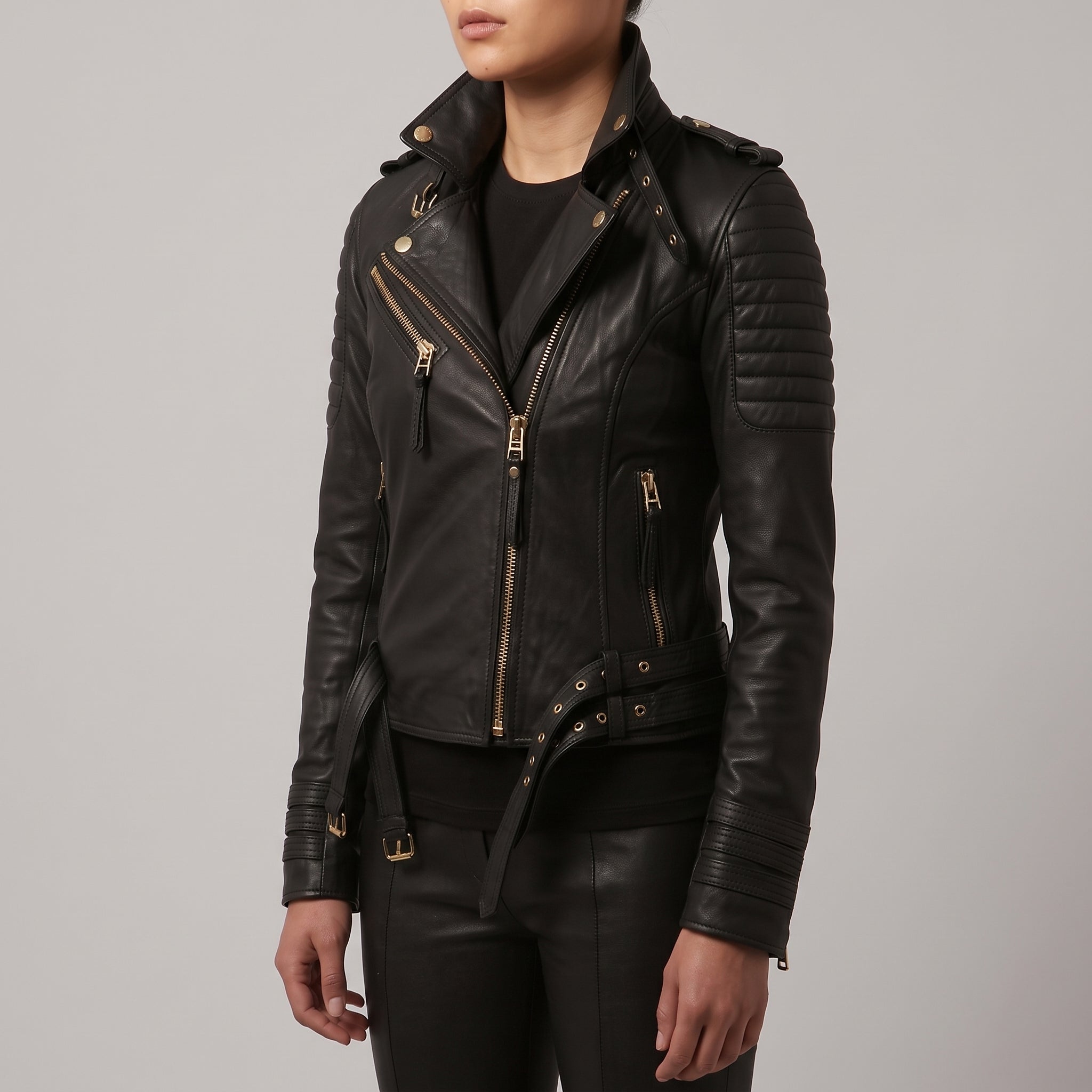 Women's Black Quilted Leather Perfecto Biker Jacket — Halifax