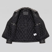 Women's Black Studded Leather Biker Jacket — Tilton