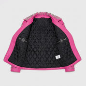 Women's Hot Pink Studded Leather Biker Jacket — Tilton