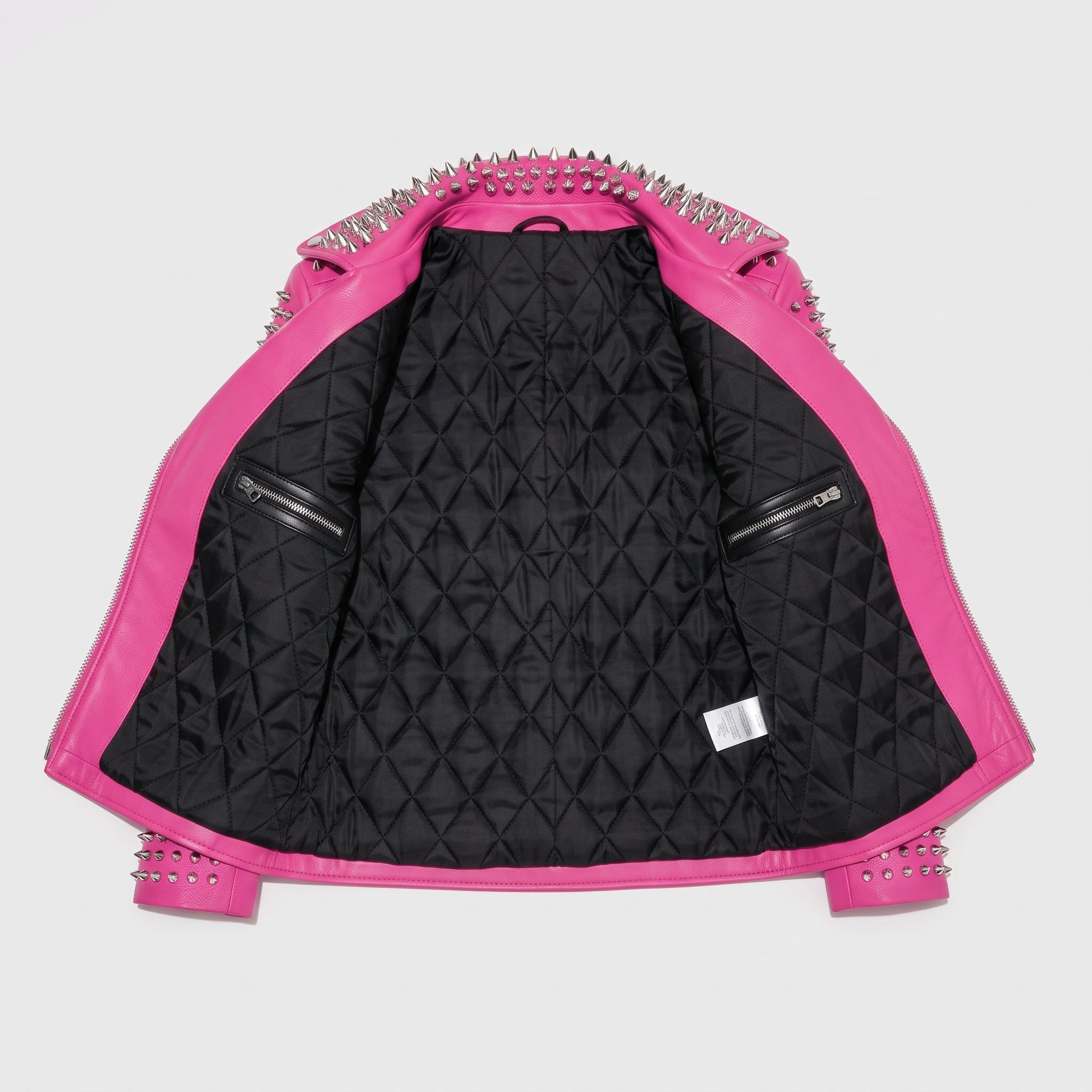 Women's Hot Pink Studded Leather Biker Jacket — Tilton