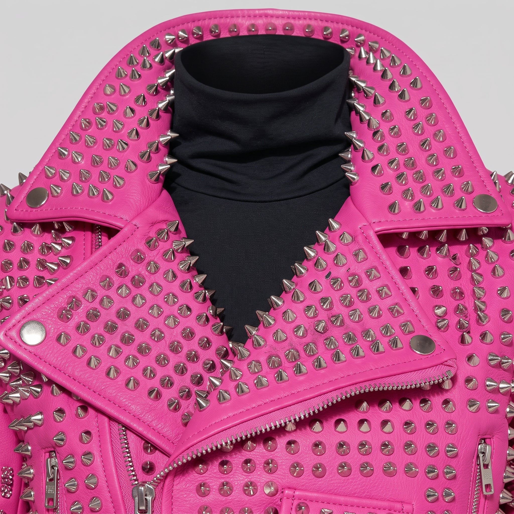 Women's Hot Pink Studded Leather Biker Jacket — Tilton