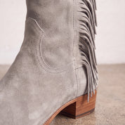 Women's Light Gray Fringe Suede Western Boots — Crawford