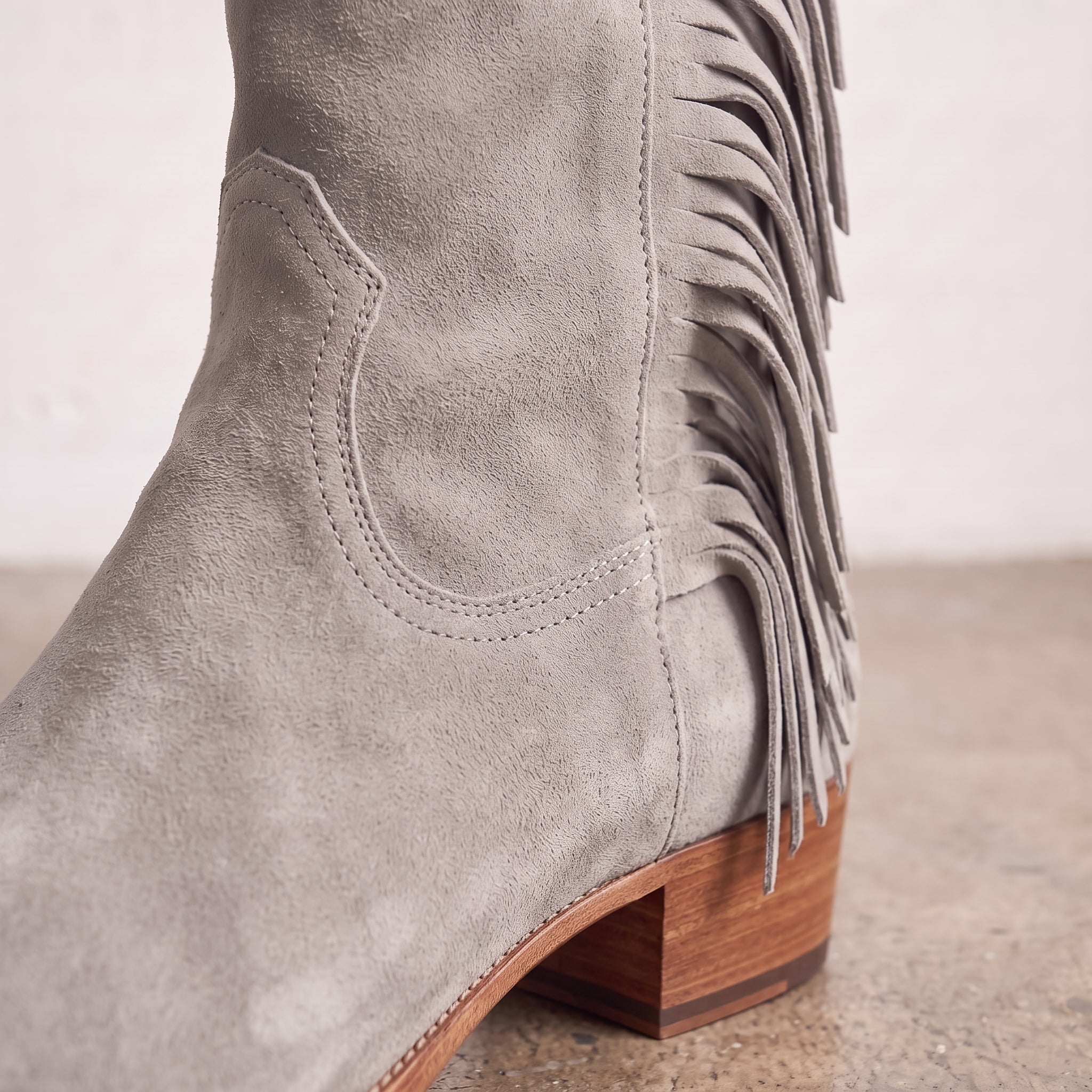 Women's Light Gray Fringe Suede Western Boots — Crawford