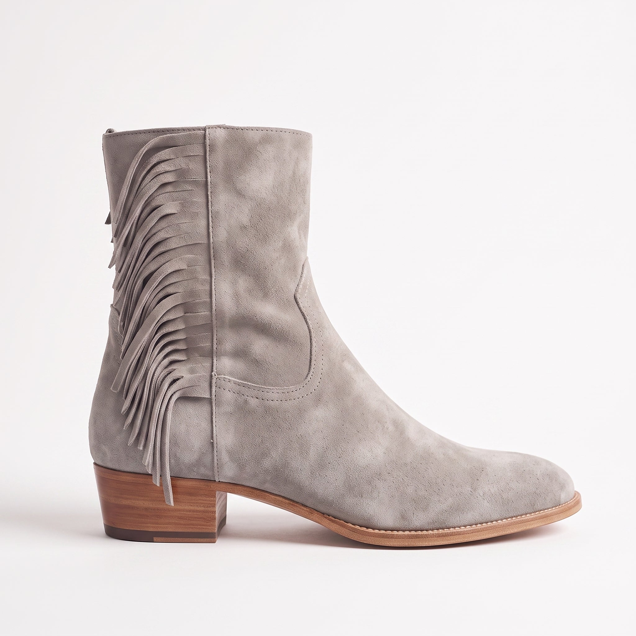 Women's Light Gray Fringe Suede Western Boots — Crawford