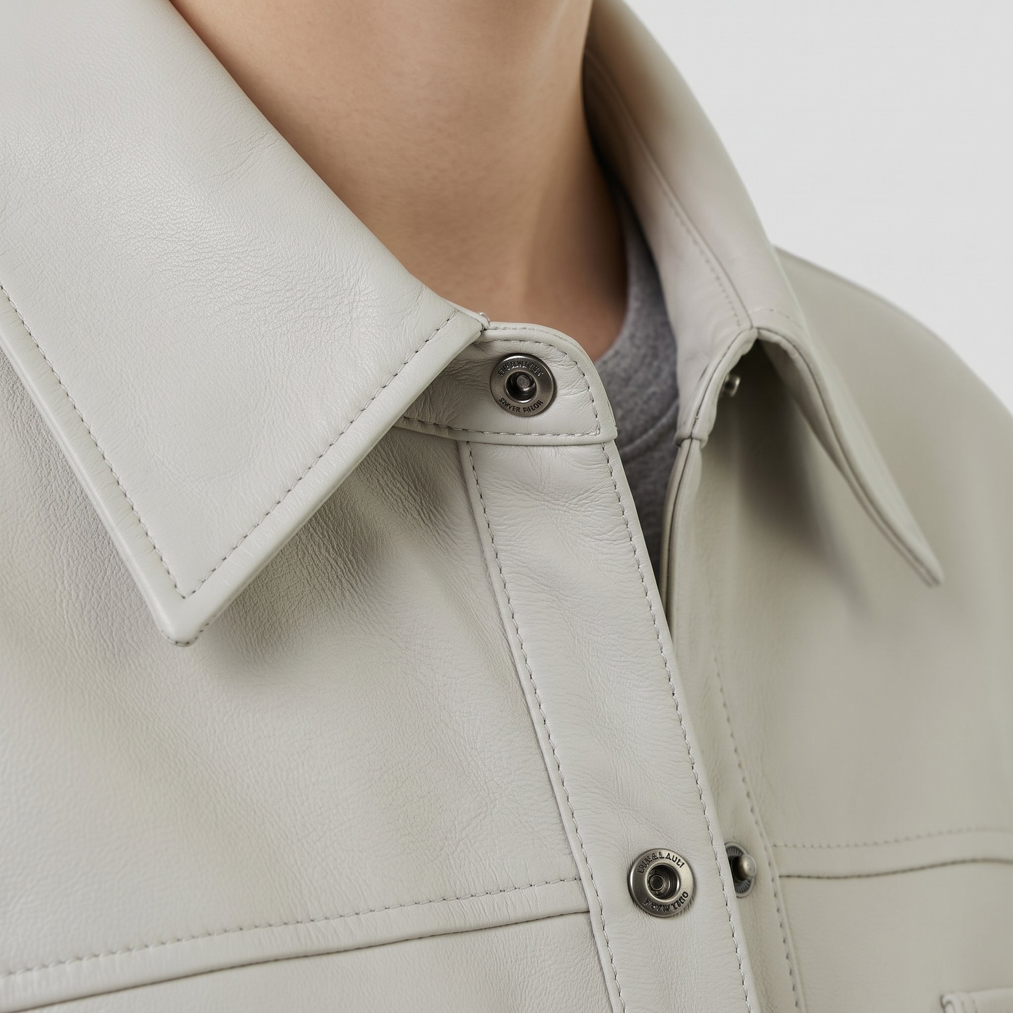 Women's Light Grey Leather Trench Jacket — Aldous