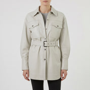 Women's Light Grey Leather Trench Jacket — Aldous