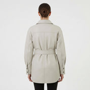 Women's Light Grey Leather Trench Jacket — Aldous