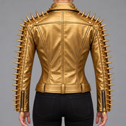 Women's Gold Leather Biker Jacket — Acley