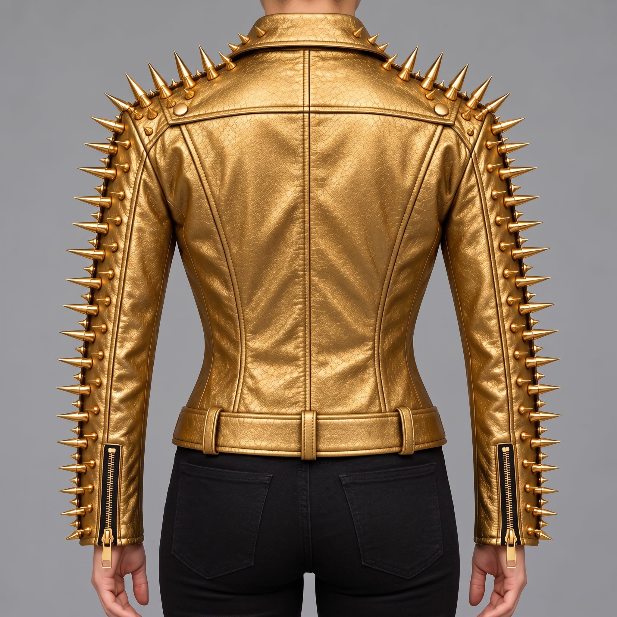 Women's Gold Leather Biker Jacket — Acley