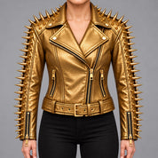 Women's Gold Leather Biker Jacket — Acley