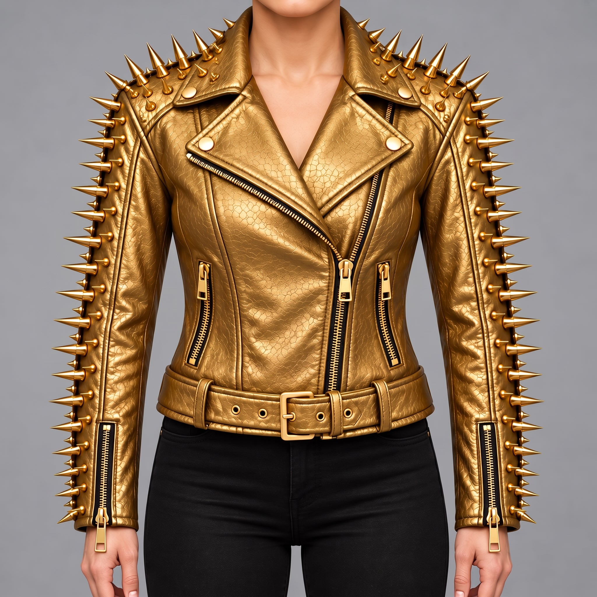Women's Gold Leather Biker Jacket — Acley