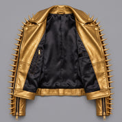 Women's Gold Leather Biker Jacket — Acley